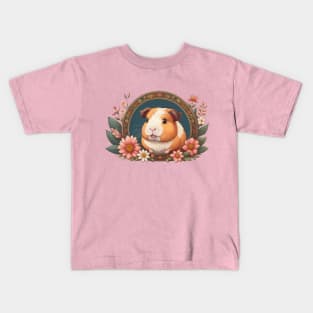 Lovely Guinea Pig Surrounded By Ornate Floral Frame Kids T-Shirt